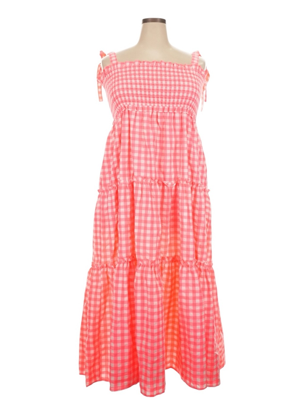Tuckernuck Pomander Place Nellie Tiered Smocked Midi Dress Neon Pink Gingham XXL